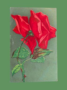 10/$25 Antique 1906 Gilded Postmarked Golden Age Floral Postcard Red Rose